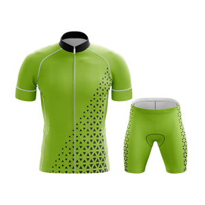ชุดเสื้อปั่นจักรยานแขนสั้นสีเขียวลายสามเหลี่ยมสีดำสำหรับผู้ชาย - Product Image 1