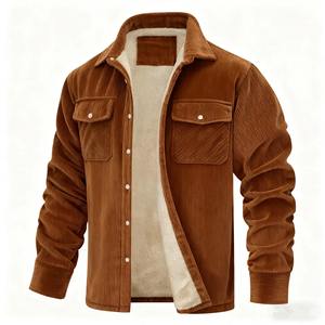 แจ็คเก็ตคอร์ดูรอยผู้ชายแบบ OEM สั่งทำพิเศษ ผ้าฝ้าย 100% อุ่นสบายสำหรับฤดูหนาว โลโก้ด้านหน้า สไตล์ไฮสตรีท แจ็คเก็ตวาร์ซิตี้ แบรนด์ส่วนตัว ขายส่ง - Product Image 1