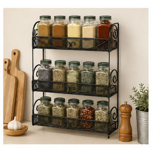 Organisateur de rangement de style rustique, support de comptoir durable pour épices, étagère à épices en métal à trois niveaux, rangement de cuisine sur pied - Product Image 1
