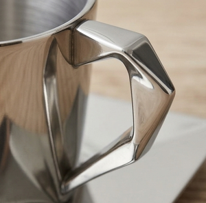 Large Selling Stainless Steel Tea Cup and Saucer <b>Set</b> <b>Square</b> Geometric Design with Handle - Product Image 2