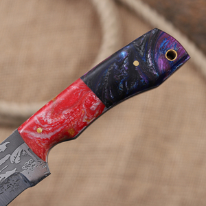 Cuchillo de caza nórdico de hoja fija de acero 12C27 con punta de gota y mango de resina de grado industrial, personalizado OEM, con acabado ácido. - Product Image 4