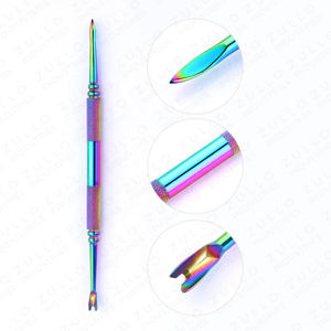 เครื่องมือทำความสะอาดเล็บแบบสองด้านเคลือบไทเทเนียมสีรุ้ง ทำจากสแตนเลสสตีล สำหรับดูแลเล็บมือและเล็บเท้าอย่างมืออาชีพ - Product Image 3