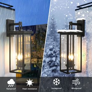Set di 2 Lanterne da Parete per Esterni da 22.0 Pollici, Nero Opaco, con Sensore Crepuscolare, Pannelli in Vetro Trasparente, Luce Esterna Resistente alle Intemperie - Product Image 2
