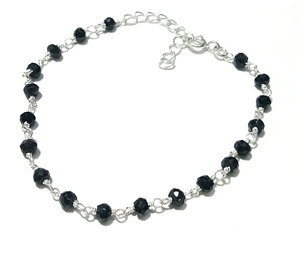 Natural Black Onyx <b>Beaded</b> <b>Bracelet</b>, Handmade Gemstone Wrist <b>Bracelet</b>, 925 Sterling Silver Jewelry, Adjustable Crystal <b>Bracelets</b> - Product Image 1
