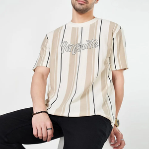 T-shirt à manches courtes rayé pour homme, mélange de coton, décontracté, col mandarin, vêtements de plage, ODM - Product Image 3