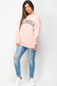 Sudadera Rosa de Cuello Redondo para Mujer Columbia, Manga Larga, Estampado de Letras, Tejido de Algodón, Estilo Oversize, Cómoda, OEM - Product Image 2