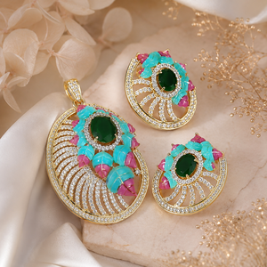 Parure de bijoux de luxe classique en laiton plaqué rhodium avec zircon, pampilles vertes Meenakari, pour mariée, fiançailles, anniversaire, mariage - Product Image 4
