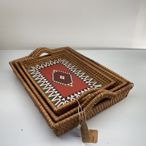 Juego de bandeja de madera de ratán de 3 piezas para comida, utensilios domésticos, frutas y decoraciones para el hogar para venta al por mayor MK01 para Cocina - Product Image 4