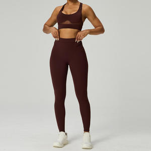 Custom Gym Outfit U Shape Mesh Brand Sports Padded Bra High Waist Leggings Women's Clothing 2 Piece <b>Yoga</b> <b>Sets</b> - Product Image 3