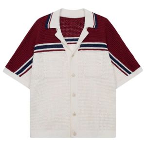 Camisa de punto a rayas con bloques de color para hombre, manga corta, con botones, informal de verano, tejido de punto, suministro al por mayor OEM - Product Image 1