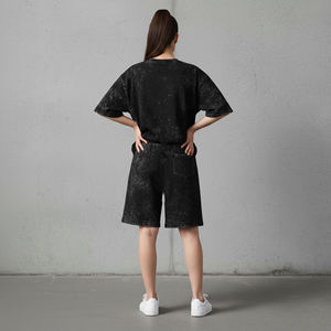 Oversized Drop Shoulder Women's 2 Piece Set 100% Cotton acid wash Streetwear Hip Hop Regular Fit Casual Dress - Product Image 2
