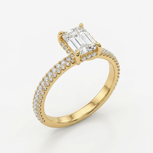 Anillo de Compromiso de Lujo con Diamante Corte Esmeralda en Oro de 18K, Anillo de Boda con Halo y Engaste de Garras Chapado en Oro de 18K para Mujer - Product Image 2