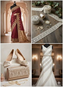 ริบบิ้นลูกไม้ปักลายดอกไม้แบบสแกลลอป ดีไซน์หรูหรา เป็นมิตรกับสิ่งแวดล้อม ผลิตจากโพลีเอสเตอร์ 100% ประดับเลื่อมและมุก เหมาะสำหรับชุดเจ้าสาว ชุดพื้นเมือง และผ้าส่าหรี - Product Image 4