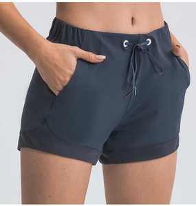 Women High <b>Waist</b> Solid Color Sport Shorts <b>With</b> Pockets Quick Dry Knitted Spandex Polyester <b>Elastic</b> <b>Waist</b> Regular Fit - Product Image 4