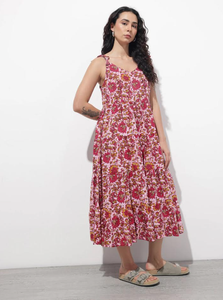 Vestido Midi de Algodón Rosa con Tirantes, Corte Ajustado y Evase, Sin Mangas, Casual de Verano para Mujer, Transpirable y a la Moda - Product Image 3