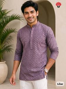 Kurta Corta Premium de Rayón con Bordado Chikan para Hombre, con Mangas Largas, Bolsillos Laterales Dobles y Ajuste Étnico Cómodo - Product Image 3