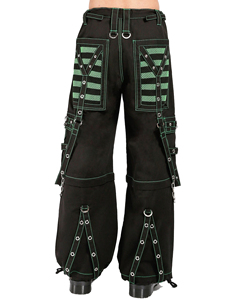 Pantalon cargo punk gothique personnalisé pour hommes et femmes, noir et vert, avec empiècements en maille, coupe large, style bondage, chaînes, Y2K, streetwear - Product Image 2