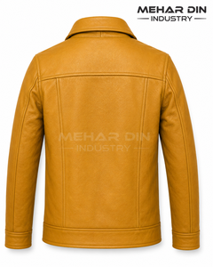 Premium Mustard Yellow Sheepskin Leather <b>Jacket</b> Unisex Winter Zipper Stand Collar OEM Service Finished Casual Fashion Outerwear - Product Image 4