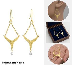 Pendientes Colgantes en Forma de Y Hechos a Mano con Latón Texturizado, Perlas Simuladas, Resistentes al Deslustre, Acabado Dorado de Poliuretano, Regalo para Mujer - Product Image 5