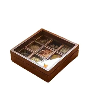 印度出口商批量销售的高需求豪华厨具木制香料盒，带9个容器