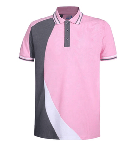 Polo à manches courtes pour homme, color-block rose, gris, blanc, décontracté, pour l'été, tissu popeline respirant - Product Image 1