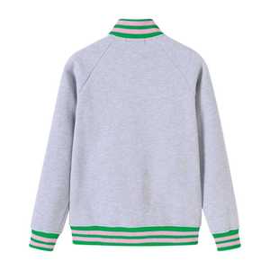 Chaqueta universitaria unisex AKA Heather Grey Fleece con bordado de chenilla verde con letras griegas, estilo universitario, de algodón premium con cremallera. - Product Image 2