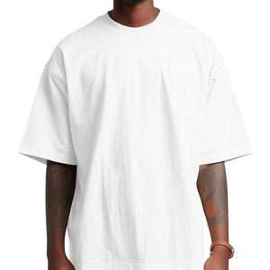 T-shirt homme surdimensionné bleu uni à manches courtes et col rond, 100 % coton jersey tricoté, coupe décontractée, longueur standard, coton épais - Product Image 6