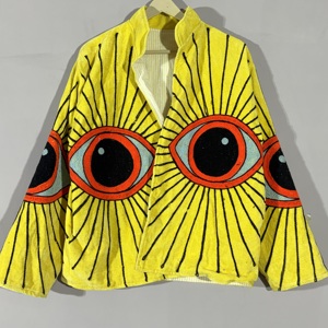 <b>Yellow</b> Velvet Eye Embroidery Suzani Jacket – Handmade Boho Festival Coat, Artistic Statement Outerwear, Unique - Product Image 1