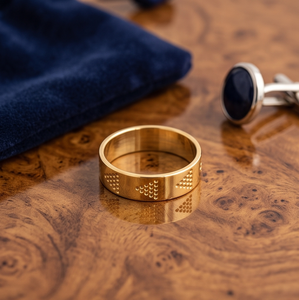 DIVYORO Anillo clásico para hombre chapado en oro de 22 quilates con diseño de flecha punteada - Product Image 2
