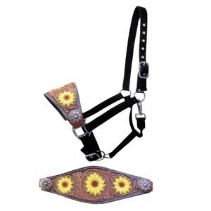 Superior Quality Adjustable Black Nylon <b>Halter</b> With Tooled Sunflower Design Wholesale Manufacturer Supplier Saman Exports - Product Image 3