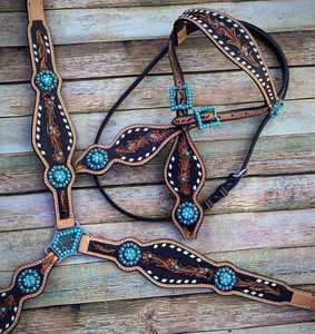 Ensemble de bridons de cheval en cuir occidental personnalisables, best-seller 2026, avec conchos turquoise et design brodé, tailles personnalisées, emballage inclus - Product Image 2