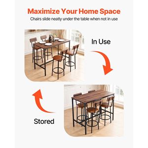 Juego de Mesa de Bar Rectangular de 47 Pulgadas, Color Nogal, con Cuatro Taburetes Negros, Diseño de Bordes Redondeados, para Sala de Estar, Comedor, Cocina, Muebles de Pub, 5 Piezas - Product Image 5