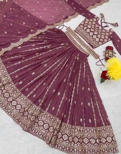 PASTEL PINK Embroidered <b>Lehenga</b> Choli Set With Dupatta Traditional Indian Wedding Wear For <b>Women</b> Floor-Length Loose Fit - Product Image 5
