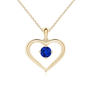 จี้รูปหัวใจเปิดประดับไพลินสีน้ำเงินทรงกลมธรรมชาติ ทอง 14K 18K จากผู้ผลิตโดยตรง เครื่องประดับอัญมณีชั้นดี สร้อยคอจี้พลอย - Product Image 1