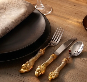 Ensemble de couverts Royal Dragon Handle en acier inoxydable, couteau, fourchette, cuillère, finition miroir haute brillance, vaisselle durable pour les occasions de mariage - Product Image 5