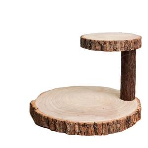 Wholesale Price Wholesale Price Two Tier Natural Wood Elm Slab <b>Dessert</b> Stand Wooden Cupcake Serving Tray Decor Item - Product Image 1
