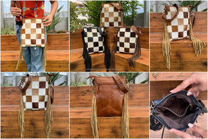 Nouveau Style mode damier conseil Design sac célèbre marque femmes exclusif véritable cuir de vachette frange bandoulière fronde sac à main - Product Image 3