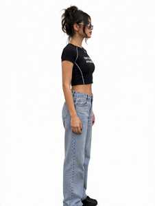 ONETEN APPAREL Women's <b>Black</b> <b>Crop</b> <b>Top</b> <b>Short</b> <b>Sleeve</b> Crew Neck Slim Fit Casual Jersey T-Shirt Spring Summer Wear - Product Image 4