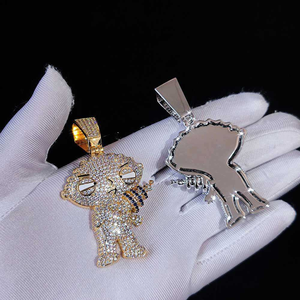 Pendentif Garçon de Dessin Animé Iced Out en Moissanite et Diamant, Collier Personnage Hip Hop en Argent 925, Finition Dorée - Product Image 4