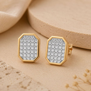 Luxury Gold Plated Diamond <b>Stud</b> Women's Round Brilliant Cut Octagonal Everyday Wear Jewelry 10K,14K,18K gold 925 or 935 <b>Silver</b> - Product Image 1