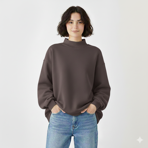 เสื้อสเวตเชิ้ตคอเต่าทรงโอเวอร์ไซส์สำหรับผู้หญิง สีพื้น แขนยาว ผ้าถัก คอตตอน สไตล์สตรีทแวร์ เสื้อคลุมลำลองสำหรับฤดูหนาว - Product Image 2