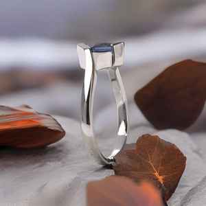 Princess Cut Alexandrite Ring Unique Engagement Ring Silver Bypass June Birthstone Color Changing Gemstone Ring - Product Image 2