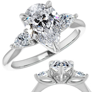 Anillo de Compromiso de Oro de 9k/10k/12k/14k/18k con Tres Diamantes Cultivados en Laboratorio con Corte Pera, Calidad VS1, Estilo Elegante, Certificado IGI, para Mujer - Product Image 6