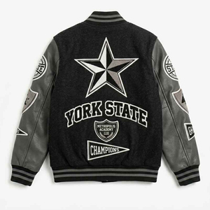 Veste de baseball pour homme, style varsity, corps en laine, manches en cuir véritable, design bicolore personnalisé, veste bomber universitaire - Product Image 2