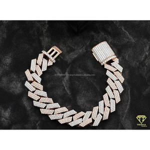 Premium Two Tone Cuban Link Bracelet with Rose Gold & White Gold Lab Grown Diamond Pave Finish - Product Image 2