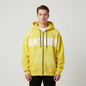 High Quality 100% Cotton Eco-friendly Fleece <b>Mens</b> Hoodies Sweatshirts <b>Pullover</b> Streetwear Heavyweight 500g Puff Printing Hoodie - Product Image 3