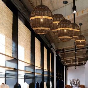 Luz colgante de pantalla tejida de ratán hecha a mano 100% para el hogar, restaurante, Hotel, decoración ecológica, venta al por mayor, estilo rústico y asiático - Product Image 6