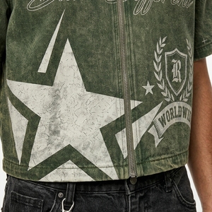 เสื้อแจ็คเก็ตเดนิมผู้ชายสั่งทำพิเศษ ผ้าฝ้าย 100% ซักแล้ว แขนสั้น ซิปหน้า พิมพ์ลายตามสั่ง สไตล์สตรีทแวร์ สำหรับฤดูร้อน ฤดูใบไม้ร่วง ฤดูหนาว ผลิตโดยผู้ผลิต - Product Image 5