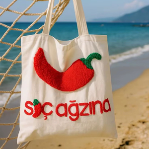 Best Price Red Chili Pepper <b>Punch</b> Needle Canvas Tote <b>Bag</b> Eco Friendly Reusable Grocery Carrier Market Handbag Factory Price - Product Image 1