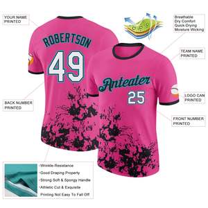 Maillot de baseball rose personnalisé, impression par sublimation, nom de l'équipe, numéro, unisexe, adulte, manches courtes, col rond, vêtements de sport en polyester - Product Image 2
